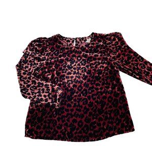 Dolan Red & Black Leopard Print Velvet Top Blouse Womens Size M